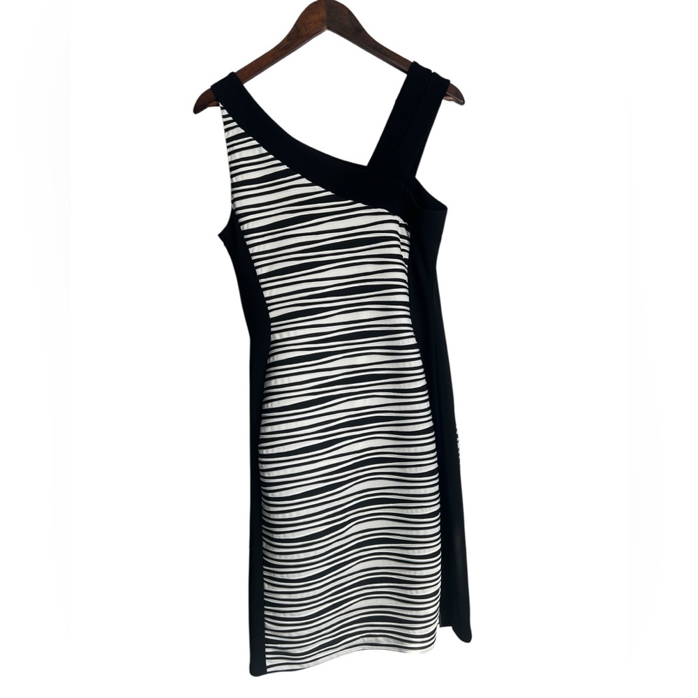 Joseph Ribkoff Womens Black/White Striped Bodycon Lined Dress - SZ: 12 - Picture 2 of 7